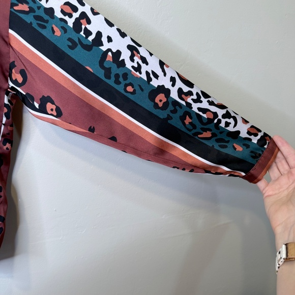 ASOS | Animal Print Stripe Lightweight Charmeuse Satin Oversized Boxy Blouse - Picture 9 of 15